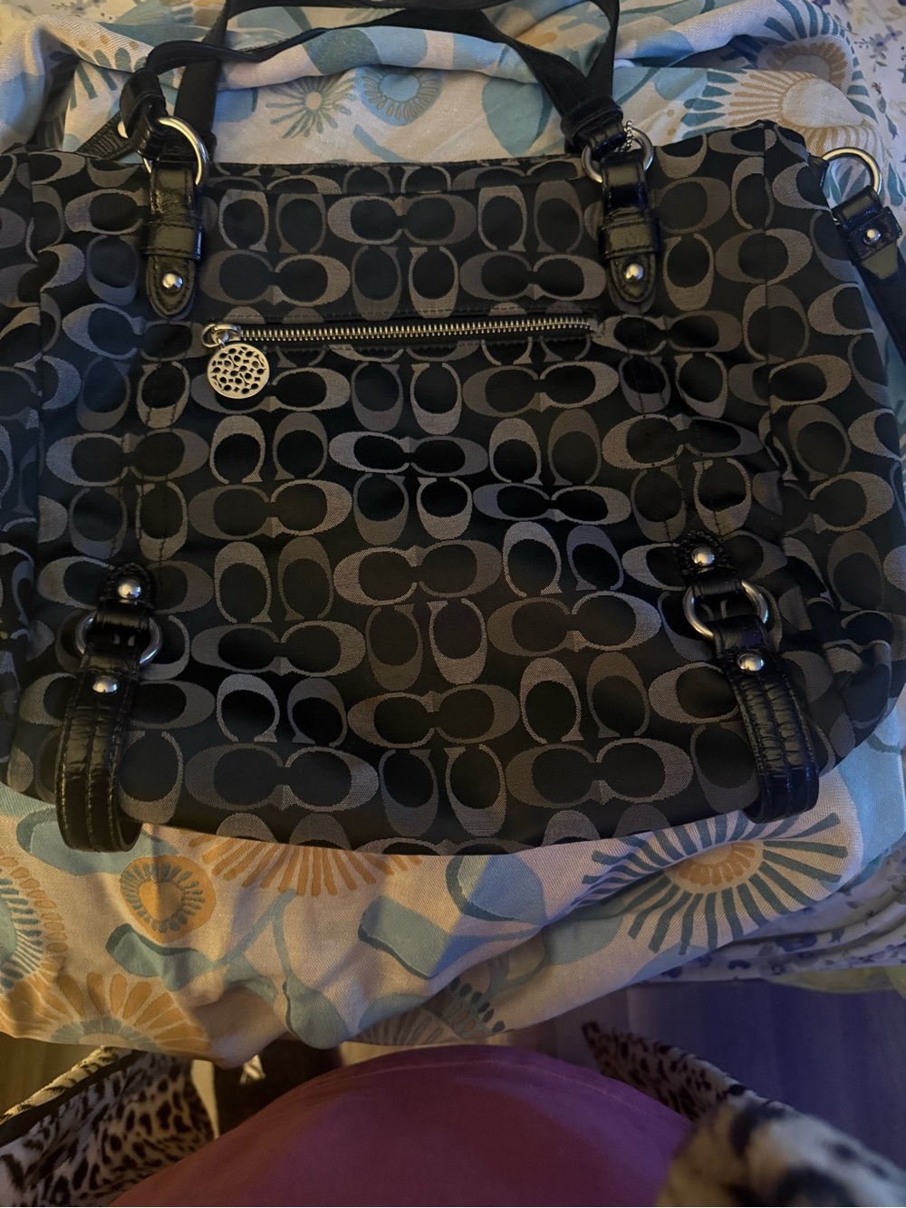 Coach Black Signature Shoulder Bag with Silver Hardware